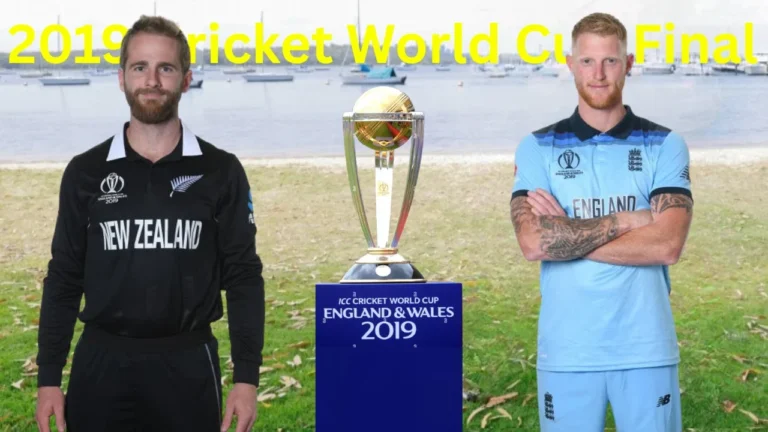 2019 Cricket World Cup Final: New Zealand vs England 1 New Zealand captain Kane Williamson and England all-rounder Ben Stokes posing with the ICC Cricket World Cup 2019 trophy. The two players are in their national team jerseys, with the text "2019 Cricket World Cup Final" visible above.