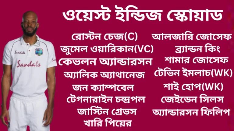 ভারত সিরিজের জন্য ওয়েস্ট ইন্ডিজ ক্রিকেট দলের স্কোয়াড। ছবিতে নতুন অধিনায়ক রোস্টন চেজ এবং দলের খেলোয়াড়দের নাম।