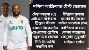 সাউথ আফ্রিকার টেস্ট স্কোয়াড ঘোষণা