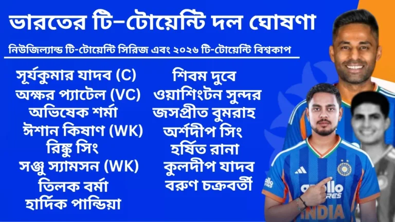 গিলকে বাদ দিয়ে ২০২৬ টি–টোয়েন্টি বিশ্বকাপের ভারতের দল ঘোষণা