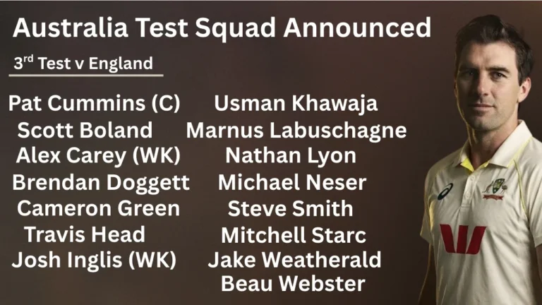 Australia Test Squad Announced for the Third Test Match of the 2025 Ashes Series