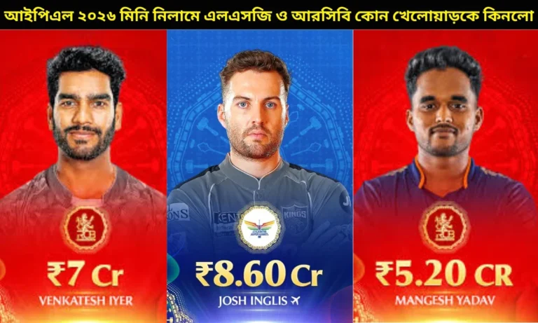 আইপিএল ২০২৬ মিনি নিলামে এলএসজি ও আরসিবি কোন কোন খেলোয়াড়কে কিনলো