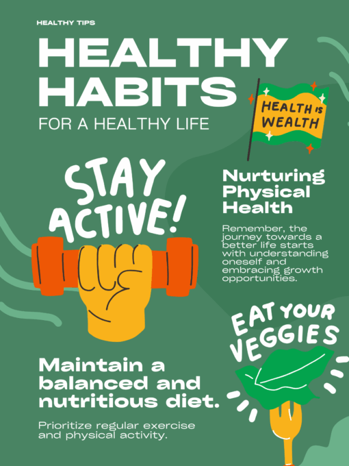 Green Organic Illustrative Healthy Habits Tips Poster 1